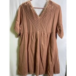 Listicle Women Med Earth tone Rust Boho Babydoll Dress Lined Cotton Minimalist M
